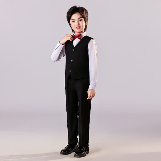 安妮优儿儿童礼服西装套装男童英伦风花童演出服主持人帅气童装 黑色  120