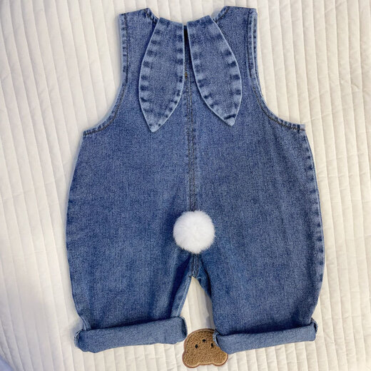 Disney (Disney) children's denim overalls, spring and autumn rabbit ears, stylish and cute casual pants for boys and girls, denim blue rabbit ears overalls 90 cm