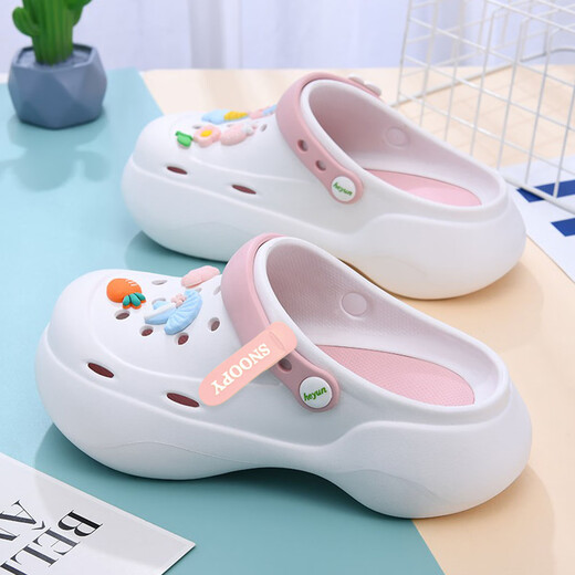 SNOOPY Snoopy Girls' Croc Shoes Children's Thick-soled Outerwear Garden Shoes Baotou Beach Sandals 4972 White Powder 37