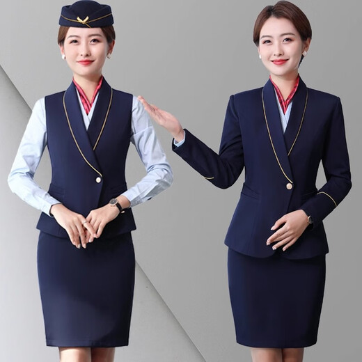 Yuanfeiya Stewardess Professional Wear Feminine Suit Hotel Front Desk Reception Flight Attendant Interview Jewelry Store High-end Work Clothes Burgundy Vest + Skirt + White Shirt L Suitable for 101-110 Jin Jin equals 0.5 kg
