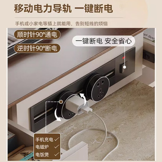 Mugongjiangwuchu all solid wood island table integrated rotating retractable home small apartment slate storage sideboard all solid wood 1.2m island + 1.4m dining table