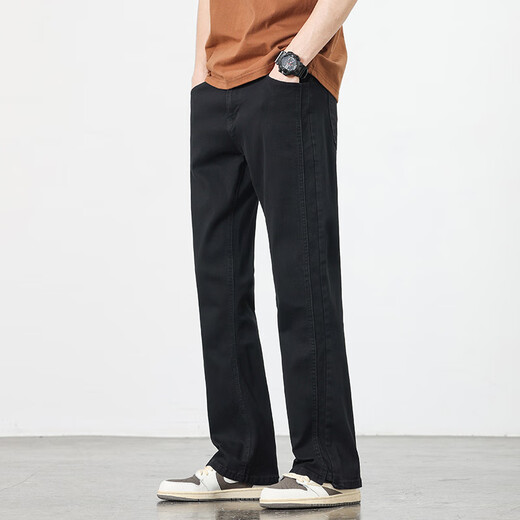 皮尔卡丹（pierre cardin）夏季针织牛仔裤男新款黑色美式高端直筒宽松感微喇叭裤子男款 9901黑色 S 适合80-95斤