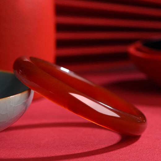 Eternal symbol collectible ox blood red chalcedony bracelet for women high ice transparent agate jade bracelet jade bracelet Valentine's Day collectible ox blood red gift box 58-59 circle mouth