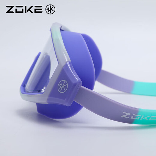 Zhouke children's swimming goggles for boys and girls flat waterproof and anti-fog HD large frame comfortable and fashionable adjustable training swimming goggles purple-blue-green gradient 624502101-5