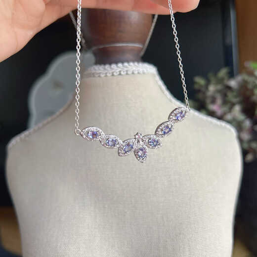 Shengbei natural jewelry dreamy blue and purple tanzanite necklace evening low-key luxury necklace party style gemstone silver inlaid