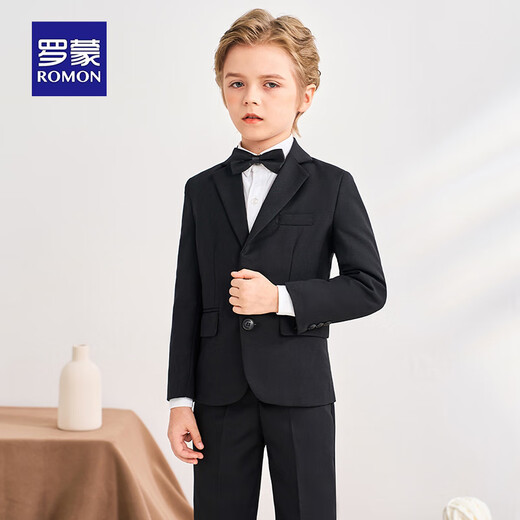 Romon children's suit vest suit boy British style host dress flower girl boy performance suit black 160