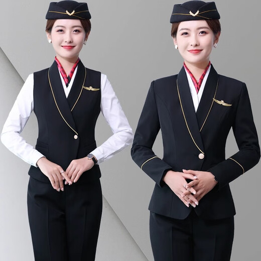Yuanfeiya Stewardess Professional Wear Feminine Suit Hotel Front Desk Reception Flight Attendant Interview Jewelry Store High-end Work Clothes Burgundy Vest + Skirt + White Shirt L Suitable for 101-110 Jin Jin equals 0.5 kg