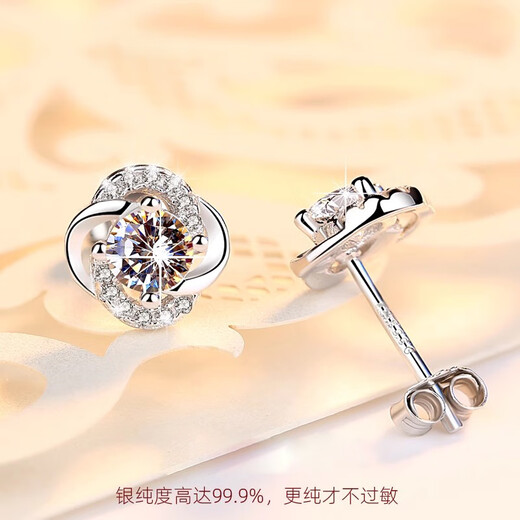 QMXD999 sterling silver four-leaf clover earrings for women, new style earrings, pure silver earrings, earrings, birthday gift for girlfriend, a pair of pure 999 pure silver