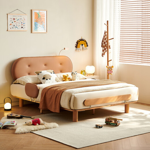 Dongxiong all solid wood children's bed for boys and girls small apartment double bed 1.5 meters simple guardrail children's bedroom bed first layer of cowhide / flagship version beech rib frame 1500mm*2000mm frame structure