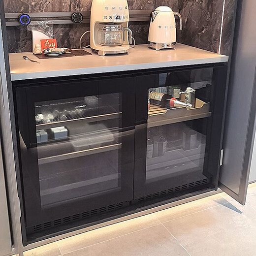 DBERLAN 40-piece under-counter embedded red wine cabinet, constant temperature wine cabinet, beverage cabinet, tea refrigerator, built-in wall, home, high-end vacuum door-electric door opening wine cabinet, ice bar combination 290L