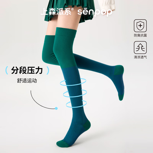 Shangsen faction Shangsen blue over-the-knee compression socks for women, jump rope, yoga, running, sliding stockings, knee and leg compression socks, coffee green, one size fits all, size 36-39