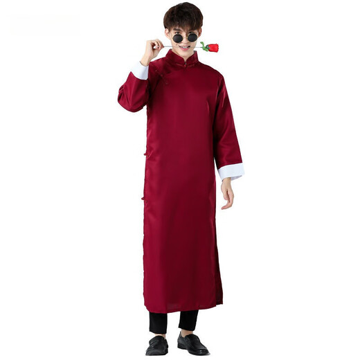 Zhiqiang groomsmen suit Chinese style wedding dress Chinese style brother group costume wedding cross talk suit coat mandarin jacket student performance wine red embroidery style glasses and roses good quality XL 175- 92A 140-150Jin Jin equals 0.5 kg