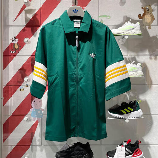 阿迪达斯三叶草男女款情侣款夏季T恤时尚潮流运动透气宽松七分袖翻领衬衫 IY7373 L