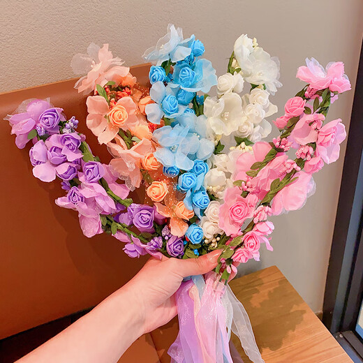 Lingmeng children's garland headband, stage performance hair accessories, flower headband, princess garland, little girl photo headdress, white garland 1 piece