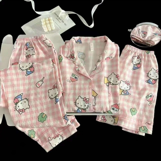 Jingpu Flying Dot Puppy Suit Women's Summer Thin Cotton Short-Sleeved Home Clothes Yunduo Cotton-J9901#Paradise Puppy Three-piece Set M Recommended 75-100Jin Jin equals 0.5kg