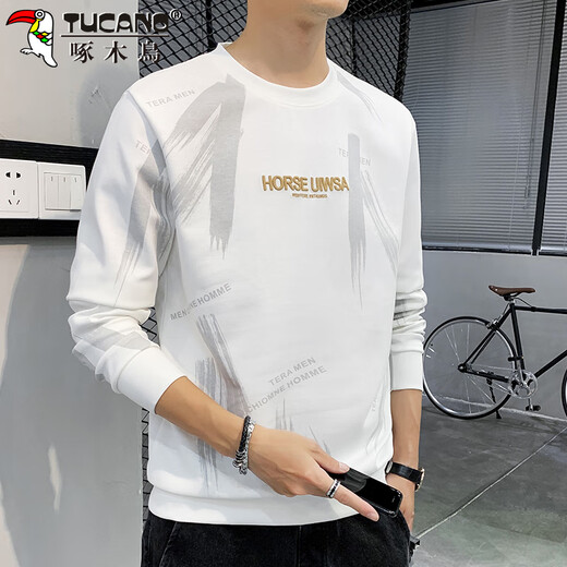 Woodpecker (TUCANO) sweatshirt men's autumn and winter long-sleeved T-shirt men's round neck loose casual bottoming shirt clothes men's jacket white XL