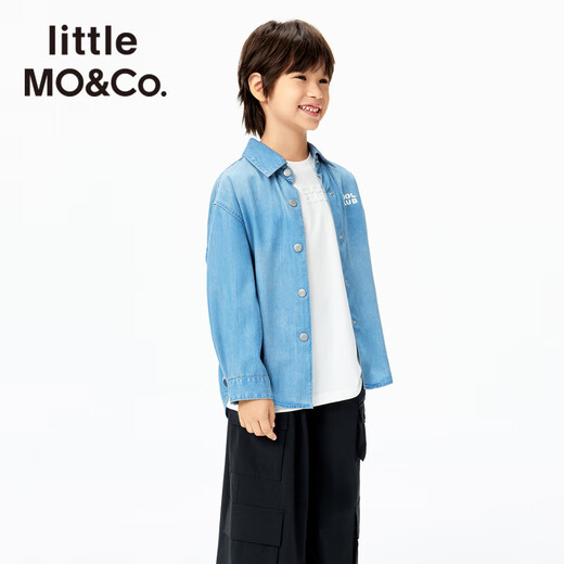 Little MO&Co. Sun protection, cool feeling and antibacterial little moco children's clothing 25 summer new style boys and girls parent-child clothing denim long-sleeved shirt denim light blue 140 140/68