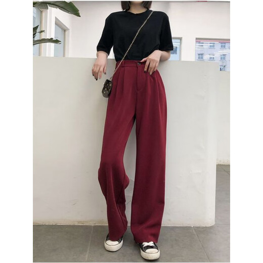 Pu Shui Fang Fang Pantalones De Pierna Ancha Drapeados De Estilo Coreano Que Adelgazan Los Pantalones De Traje De Cintura Alta para Mujer Pantalones Casuales 1047# Negro S