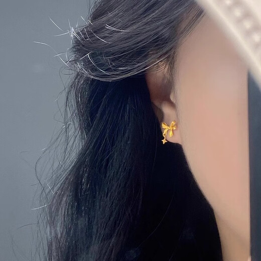 BZK gold fugitive princess bow earrings for girls 999 pure gold 2025 spring and summer new pure gold earrings 0.01g star earrings