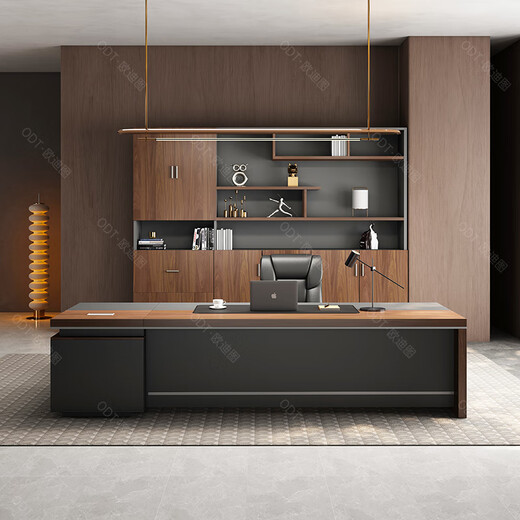 OUDITU boss desk and chair combination simple modern president desk high-end executive desk manager desk desk large leaf walnut + iron gray all over the network to as low as 1.6 meters boss desk
