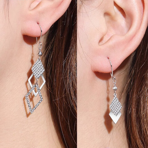 Dirholl platinum rhombus earrings for women, long tassel pattern, geometric ear hook jewelry, Valentine's Day birthday gift for girls, please contact customer service for custom engraving/writing of greeting cards.