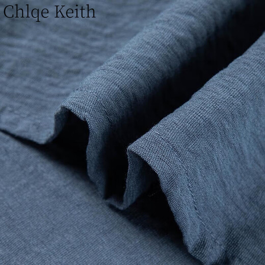 ChlqeKeith men's Henry collar short-sleeved shirt summer new middle-aged dad wear stand-up collar high-end solid color top linen shirt blue 4XL