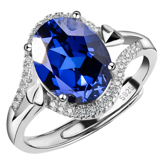 Junpo sapphire ring s925 silver women's style fashionable personality Korean version with diamonds simple sterling silver tanzanite inlaid with diamonds mother's model sterling silver sapphire ring + certificate, live finger ring adjustable