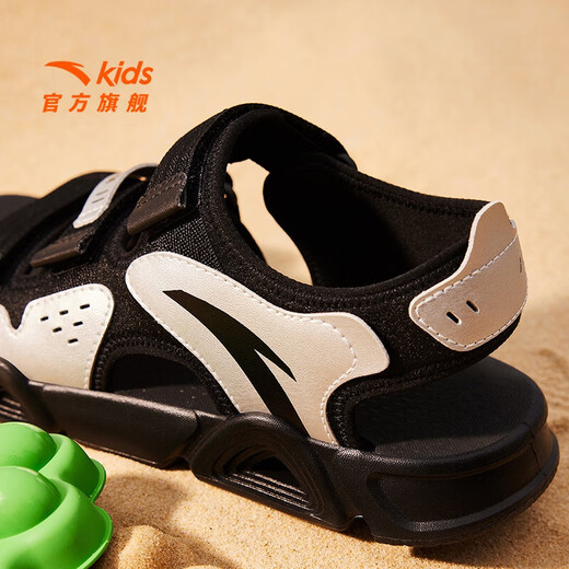 ANTA Children's Sandals Men's Beach Shoes 2025 Summer New Breathable Open Toe Comfortable Arch Sandals Men's Black/Silver 6962I-8 38