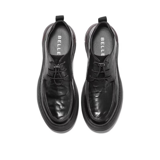 BELLE BELLE Men's Shoes 2025 Autumn New Casual Leather Shoes Men's Cowhide Pleated Business Shoes Dad's Leather Shoes Black Lace Up 8CA01CM3 42