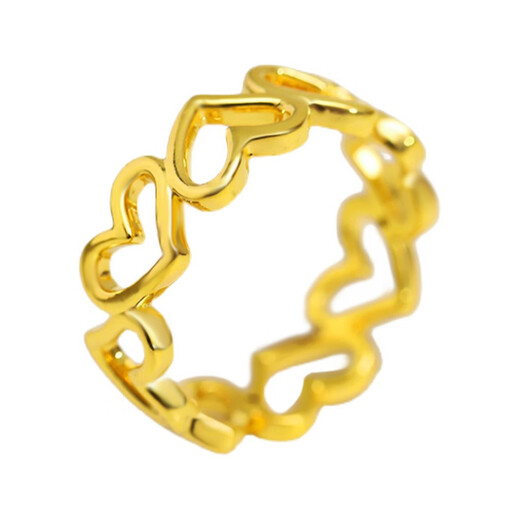 Guran 5d gold ring women's heart-shaped pure gold cyanide-free glossy small peach heart ring gold ring heart-to-heart jewelry 10# 1.65g in stock