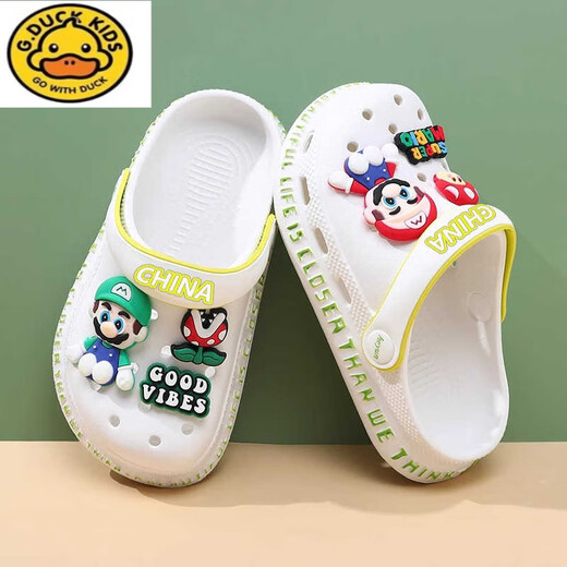 G.duck儿童洞洞鞋男童拖鞋夏季新款马里奥防滑中大童宝宝男孩外穿沙滩鞋 浅蓝色 17 0mm （内长cm）