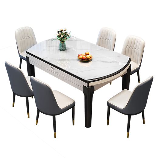 Shanglin spring dining table light luxury high-end dining table solid wood dining table folding dining table home dining table slate dining table #白光光606