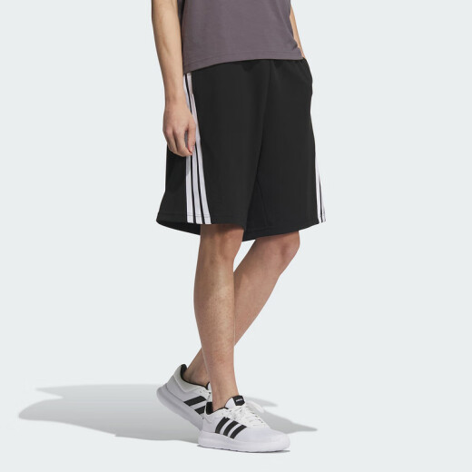阿迪达斯 （adidas） 运动裤男子夏季三条纹时尚潮流运动休闲宽松针织短裤 KC3897 XS