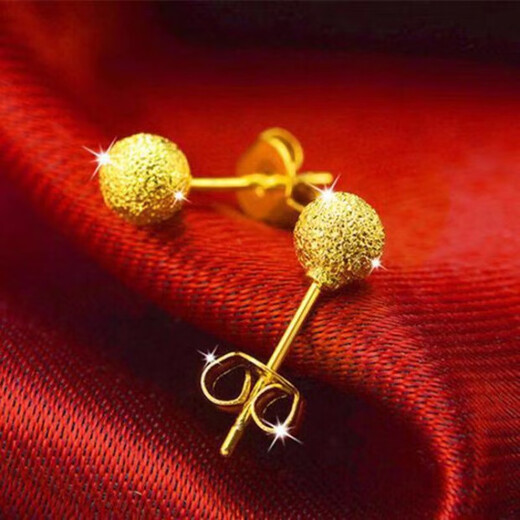 RSRDDY Old Phoenix 999 ear studs and ear sticks for women, plated earrings, small ear studs, plated frosted round bead stars, 18k gold, straight needle frosted beads + Song Xiao love 2g