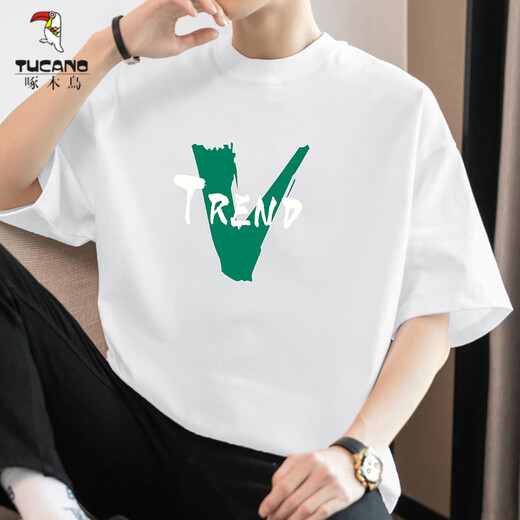 Woodpecker (TUCANO) 260g heavyweight cotton short-sleeved T-shirt men's summer half-sleeved American trendy loose top round neck T-shirt M09-T684 Pink M