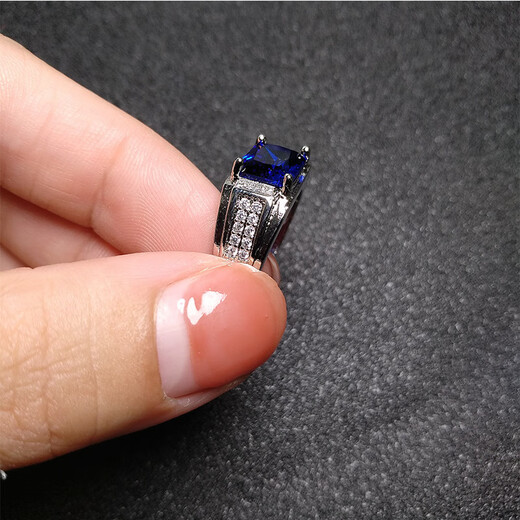 Mangan sleeve deep sea sapphire ring for men 925 sterling silver men's blue zircon white gold temperament domineering open ring white gold plated sapphire ring