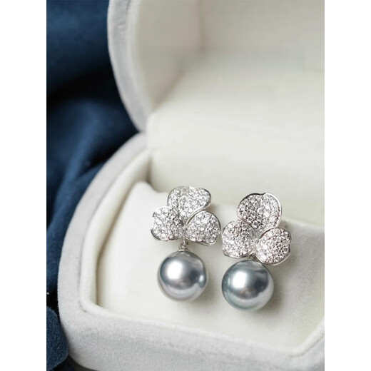 2025 New Pearl Earrings Gift Niche Versatile Earrings Platinum Gray Natural Seawater Platinum Gray Pearls 14mm