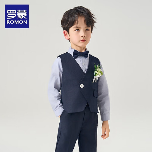Romon children's dress, boy's suit, British style boy's birthday party suit, flower girl costume, navy blue 120