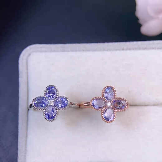 Yage's new amethyst four-leaf clover tanzanite ring 925 silver transparent fire crystal classic girls fashion white gold