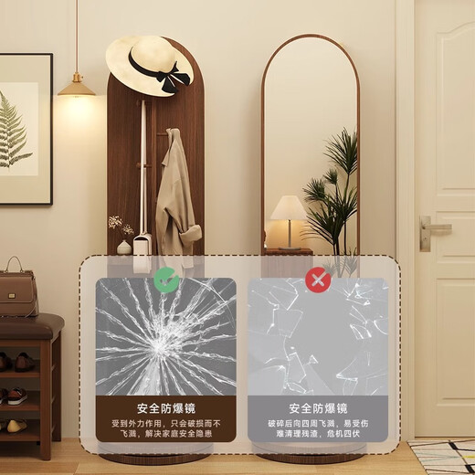 德旭简约穿衣镜全身落地镜家用卧室旋转可移动女生试衣镜客厅立体镜子 红棕色36*168【旋转+储物+挂衣】 【双圆跑道款】高清成像