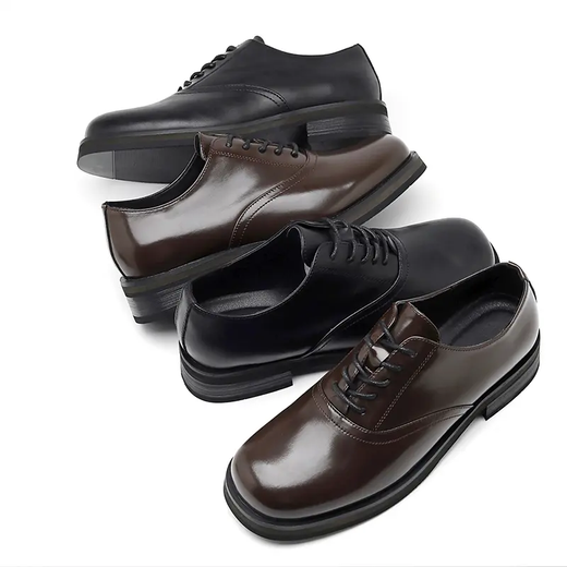 FDCP casual shoes for men and women, Cleanfit thick-soled derby shoes, British style square toe shoes, heightening business formal wear, brown 42 (suitable for sports shoes 43)