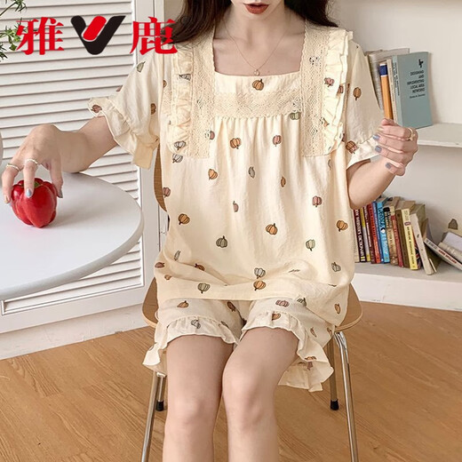 
Yalu pajamas for women in summer sweet princess style shorts shorts suit summer women's internet celebrity home clothes spring and summer style outfit JDX-695 M (suitable for 75-100Jin [Jin equals 0.5 kg])