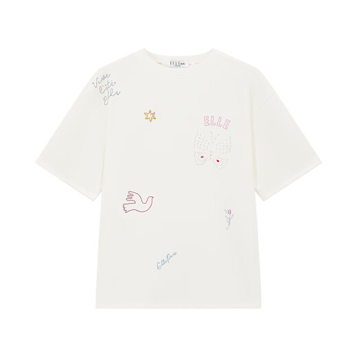 ELLE KIDS children's clothing 80S liquid ammonia hot diamond short-sleeved T-shirt girls summer new casual holiday loose top white 130