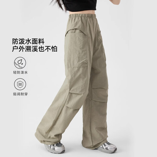 小猪彼特女童阔腿裤2025春季新款中大童速干工装裤夏装儿童直筒休闲伞兵裤 15261军绿色+15265杏色 120 cm