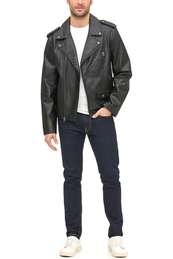 Levi's (Levi s) men's motorcycle jacket classic motorcycle jacket PU leather fabric multi-pocket stand collar versatile all-season black XX-Large