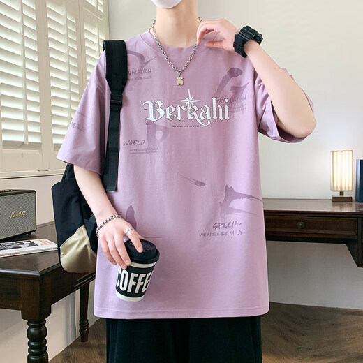 冰丝棉半袖t桖男夏季潮流高初中生短袖T恤宽松青少年帅气凉感上衣 黑色 695 3XL 145-165斤左右