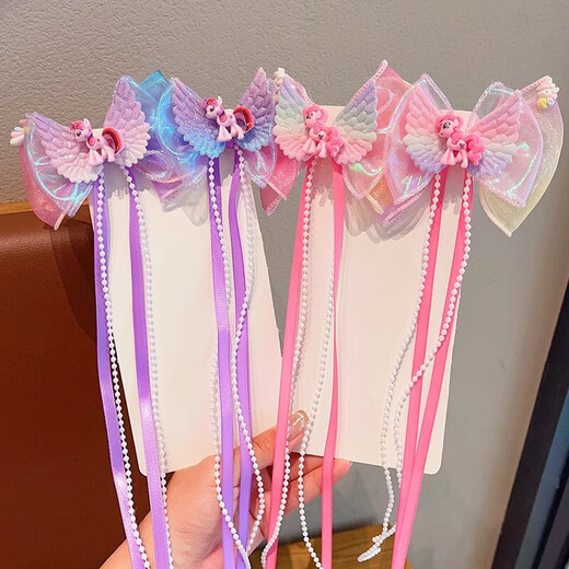 Children's My Little Pony Bow Tiara Little Girl Princess Hairpin Baby Mesh Streamer Hair Accessory Girls Hairpin Pink Mesh + Purple Mesh