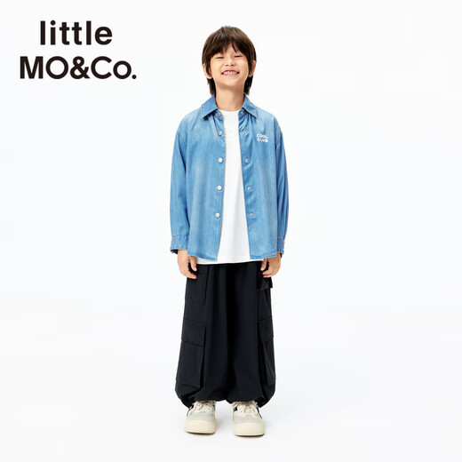 Little MO&Co. Sun protection, cool feeling and antibacterial little moco children's clothing 25 summer new style boys and girls parent-child clothing denim long-sleeved shirt denim light blue 140 140/68