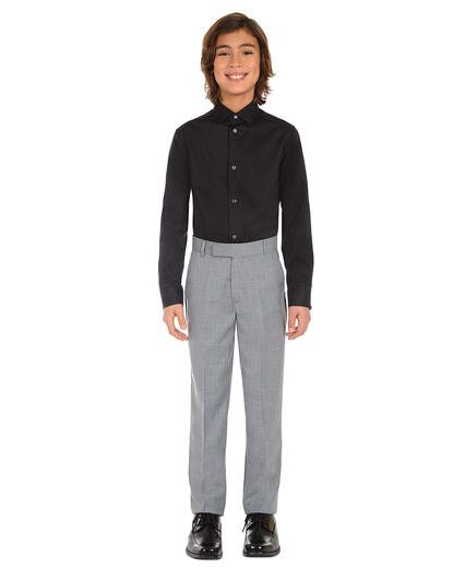 Calvin Klein boys' long-sleeved shirt, sateen fabric, button cuffs, formal style, 14-16 years old, black 14-16 Husky