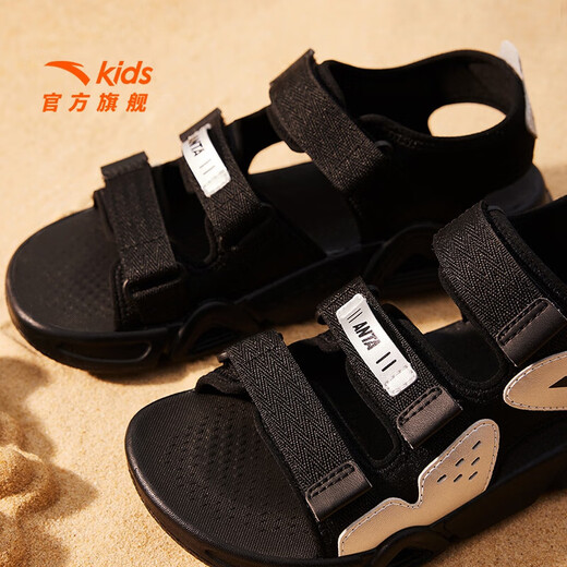ANTA Children's Sandals Men's Beach Shoes 2025 Summer New Breathable Open Toe Comfortable Arch Sandals Men's Black/Silver 6962I-8 38